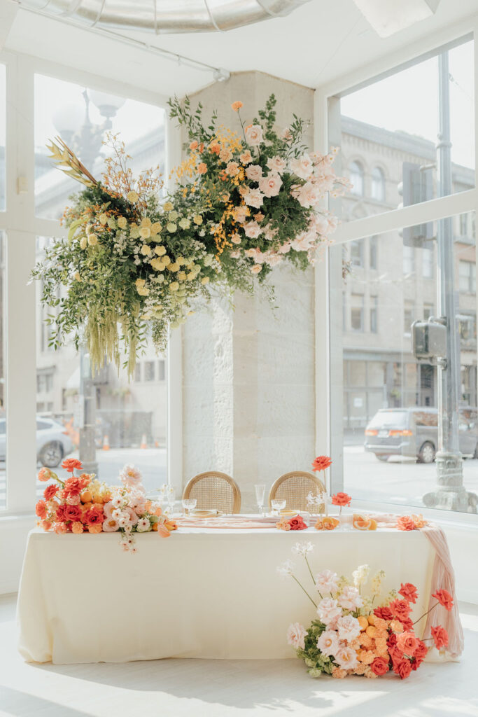 Beautiful head table setup at a wedding at THE 101 in Seattle, Washington