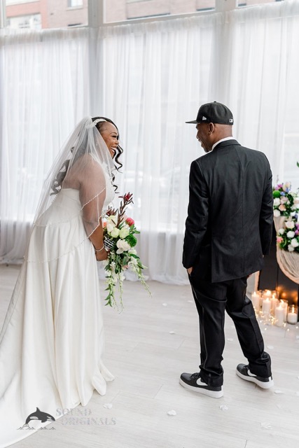 First look with bride and groom at THE 101