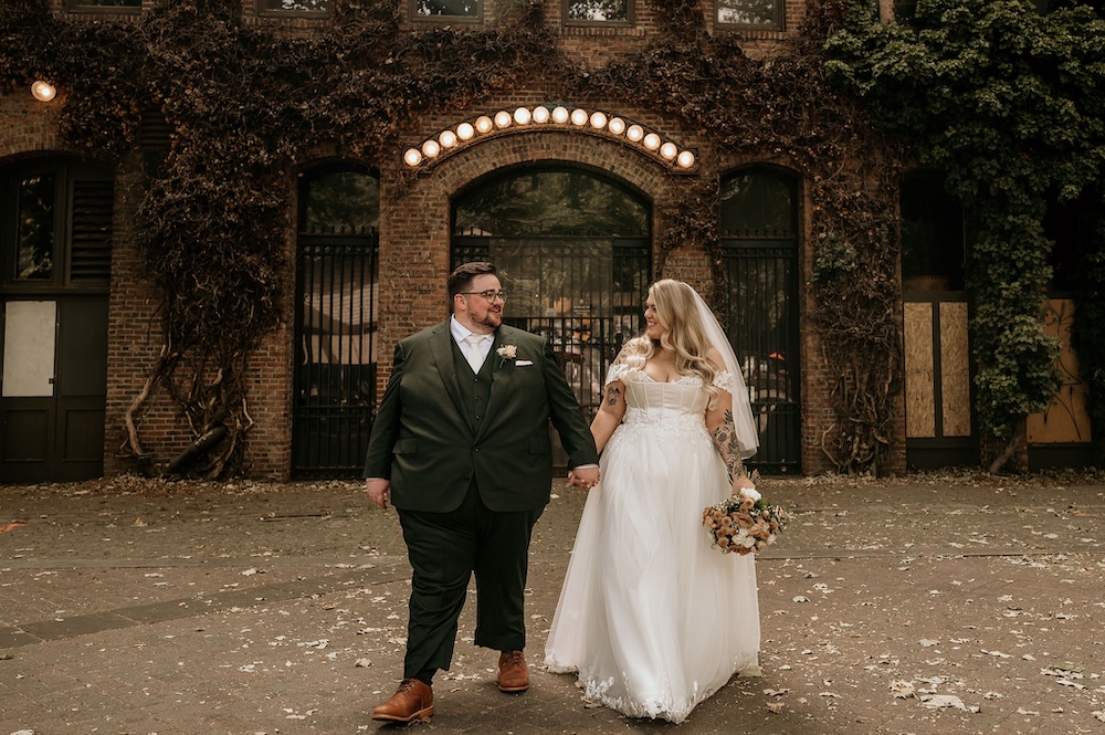 Bride and groom in Pioneer Square