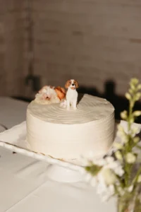 Wedding cake with dog figurine as topper
