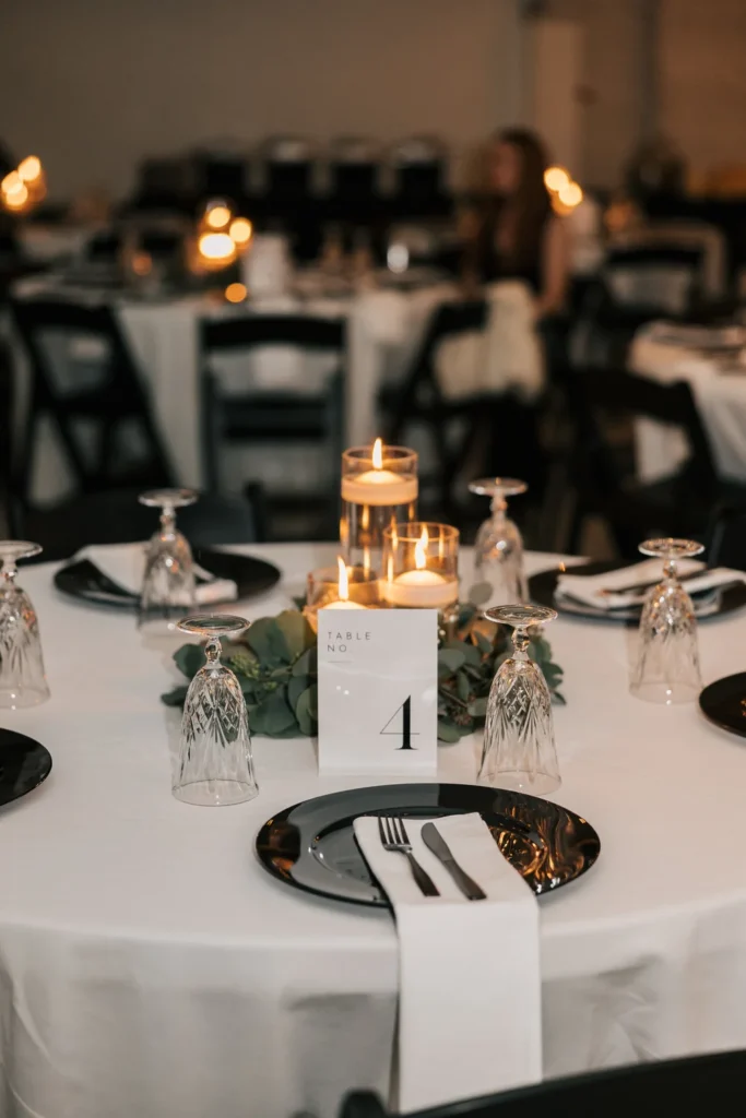 Winter wedding reception tables at THE 101 in Seattle