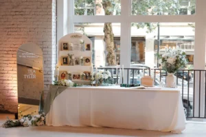 Welcome table at a wedding at THE 101 in Seattle, WA