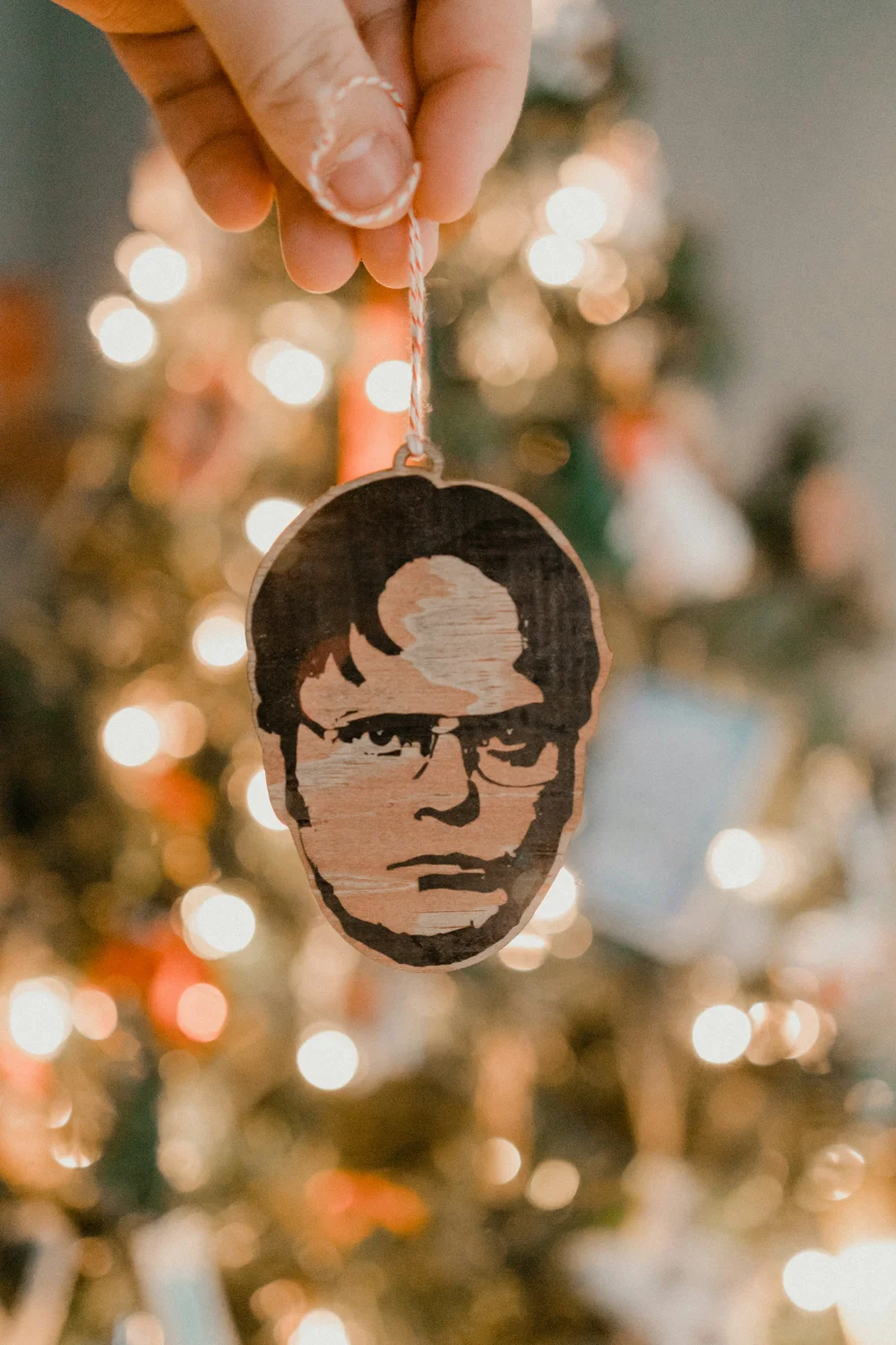 Christmas ornament of Dwight Schrute from The Office.