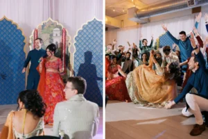 This is a collage of two images of an Eastern Wedding at THE 101 in Seattle, WA