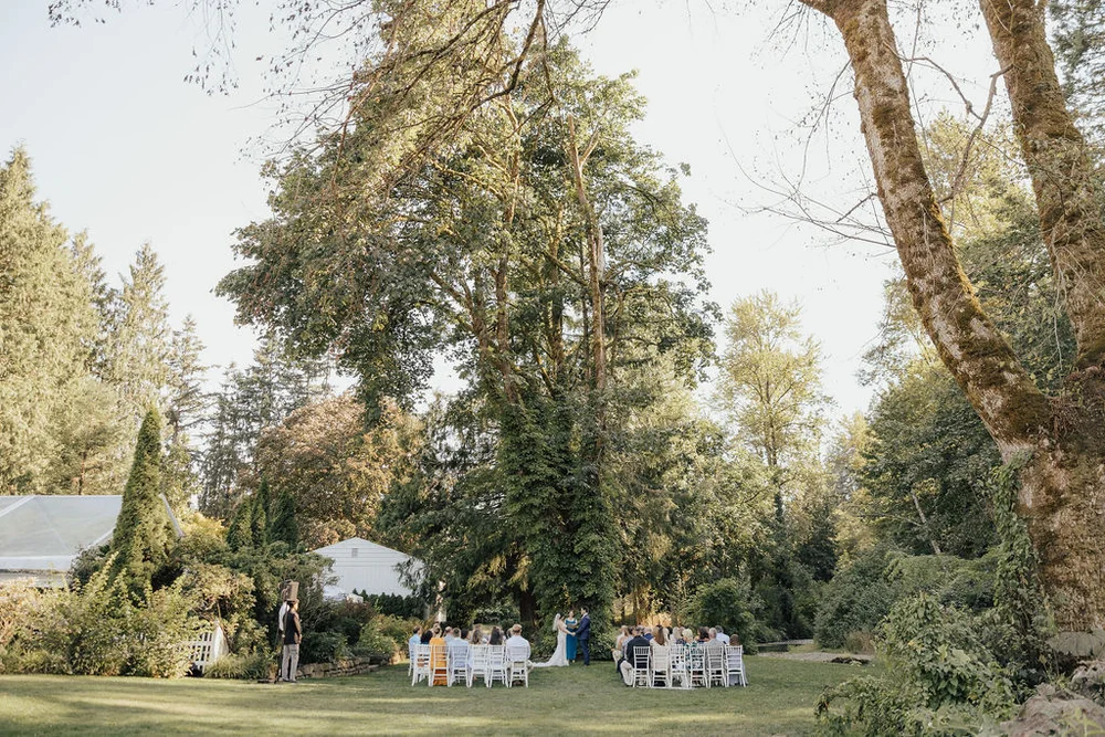 Outdoor summer wedding ceremony in Seattle WA